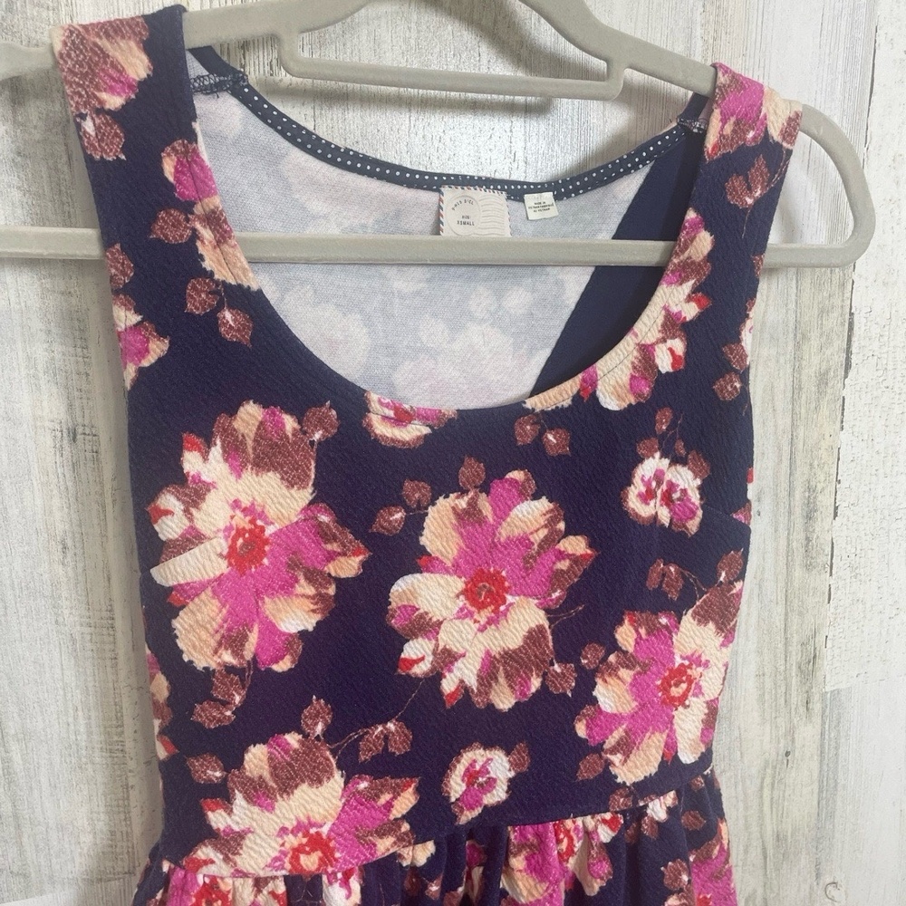 Anthropologie Peplum Petite Small Navy Multi Floral Scalloped Hem Sleeveless Top - Picture 2 of 8